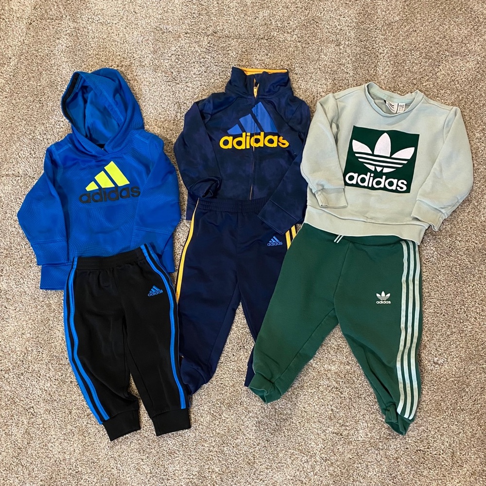 Set of 3 adidas track suits and 1 short set
